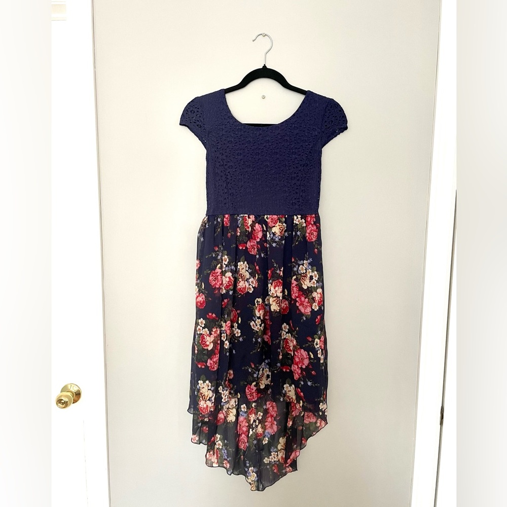 Blue Floral High Low Dress